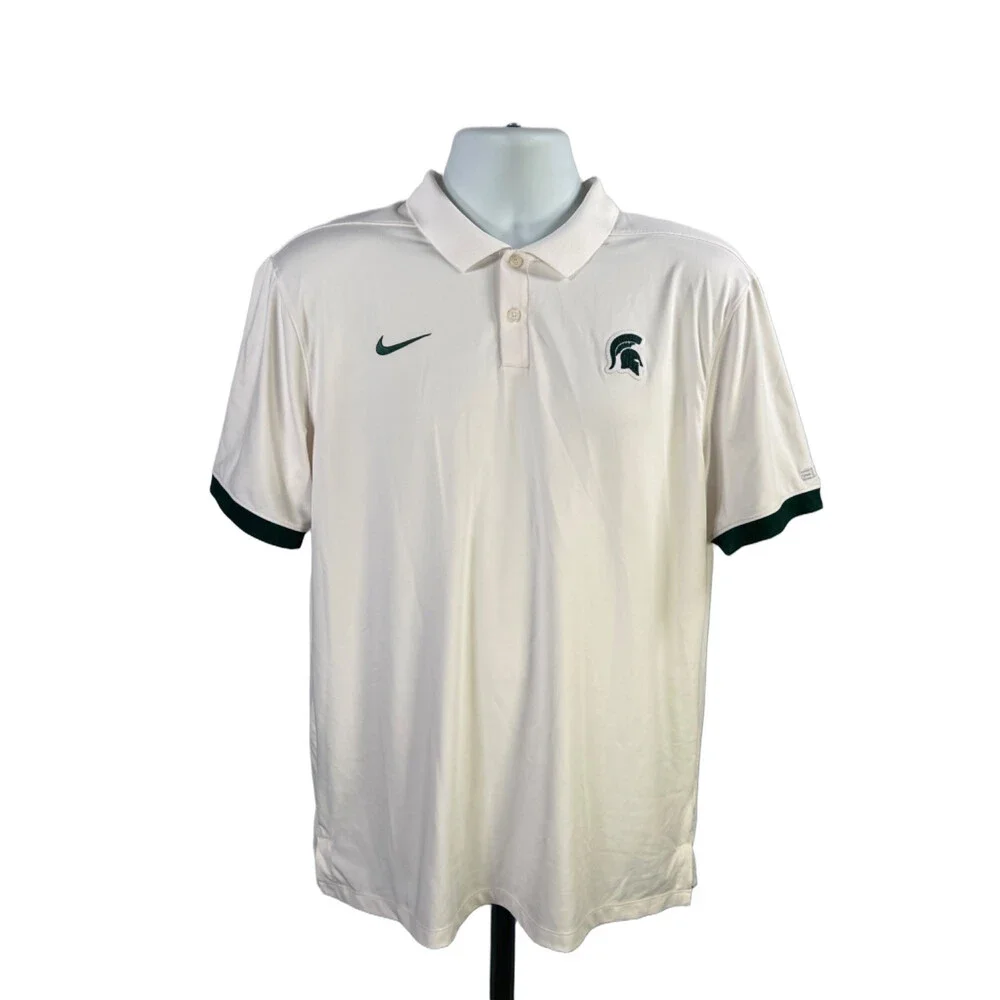 Nike Men's White Dri-Fit Michigan State Spartans Short Sleeve Polo Shirt - M